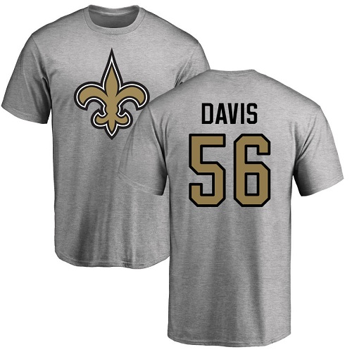 Men New Orleans Saints Ash DeMario Davis Name and Number Logo NFL Football #56 T Shirt->new orleans saints->NFL Jersey